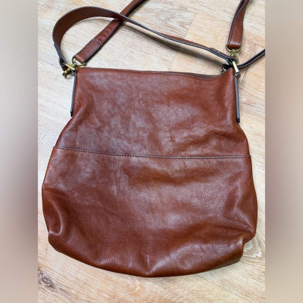 Fossil Amelia Brown Leather Shoulder Boho Crossbody Bag - Picture 9 of 12